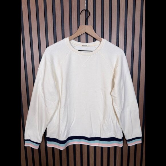 Marine Layer Sweater XL Adults White Pullover Fleece Crewneck Multi Stripe - Picture 1 of 10